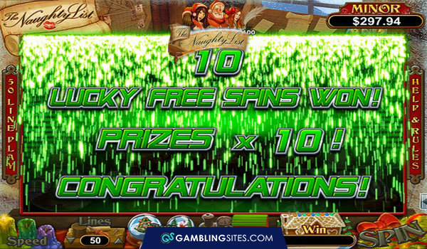 Free spins feature in The Naughty List