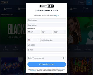 BetUS sign-up form