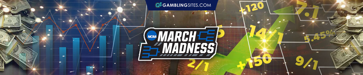 Stats and Money Shown in Background, March Madness Logo