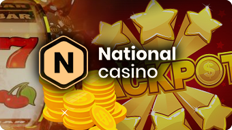 Jackpot Text With Slot Machine Reel, National Casino Logo