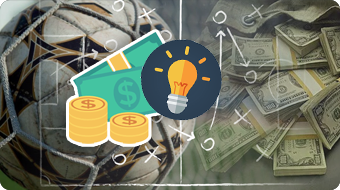 Soccer Betting Tips Banner, Soccer Ball and Pile of Money