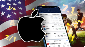 American Flag in Background, Sports Betting, Apple Logo and Mobile Phone