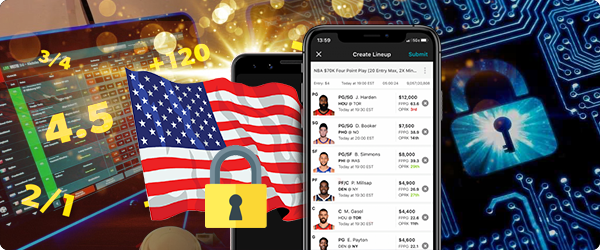 US Betting Apps Safety, Security Locks, American Flag, Laptop Sports Betting