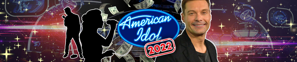 2022 American Idol graphic, singer silhouette to left, ryan seacrest to right