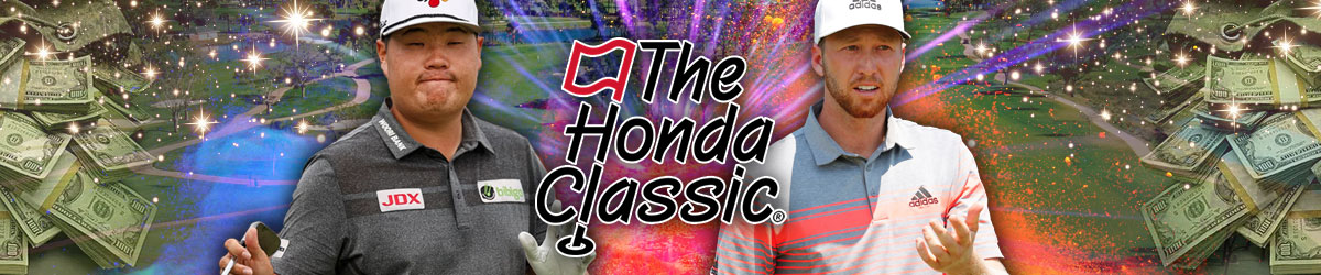 Honda Classic Logo centered, money in background, golfers Sungjae Im and Daniel Berger
