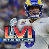 Matthew Stafford with Super Bowl 56 graphic