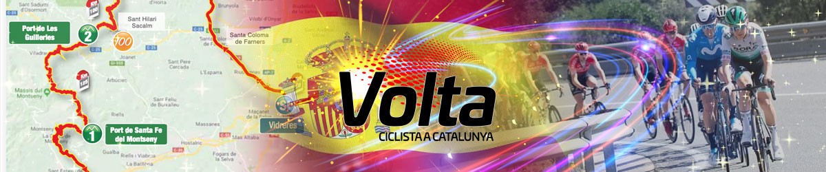 Volta a Catalunya logo, map of Spain, bicyclists riding