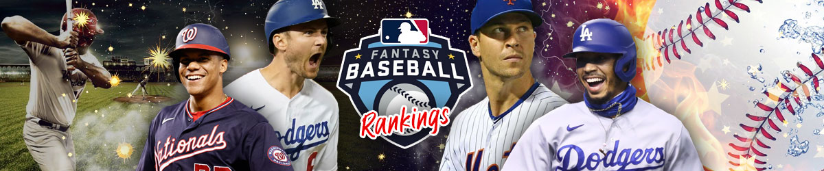 Fantasy Baseball Rankings logo, baseball background, MLB players