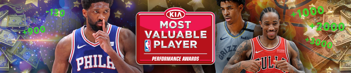 NBA MVP logo, basketballs with money and odds, NBA players