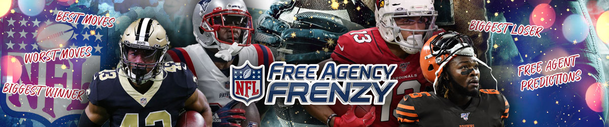 NFL Free Agency logo, NFL background with the following (Best Moves, Worst Moves, Biggest Winner, Biggest Loser, Free Agent Predictions)