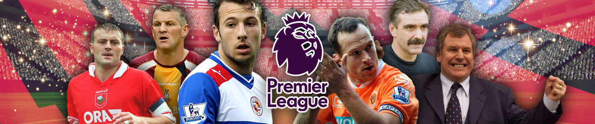 EPL logo, soccer stadium background, images of soccer players/coaches
