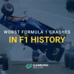 Formula 1 car flipping during a crash on the track with text reading “Worst Formula 1 Crashes in F1 History” and the GamblingSites.com logo.