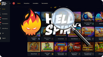 Screenshot of Hell Casino With Magnifying Glass Over It