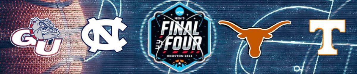 Final Four centered with Gonzaga, North Carolina, Texas and Texas Tech logos surrounding