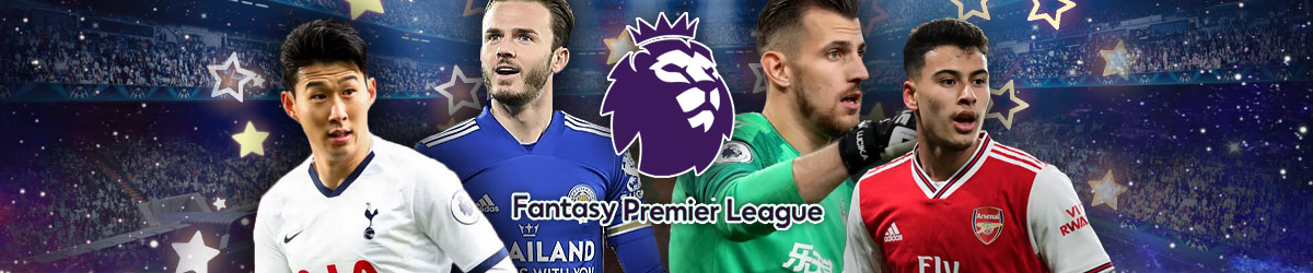 FPL logo, Soccer players James Maddison, Son Heung-min, Martin Dubravka, Gabriel Martinelli