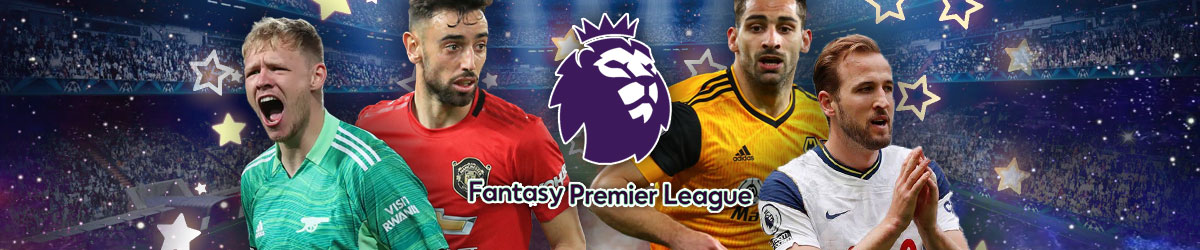 FPL logo, soccer players Bruno Fernandes, Aaron Ramsdale, Jonny Otto, Harry Kane