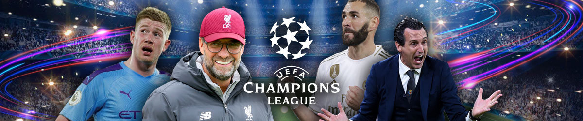 UEFA Champions logo, Liverpool and Villarreal manger, soccer players