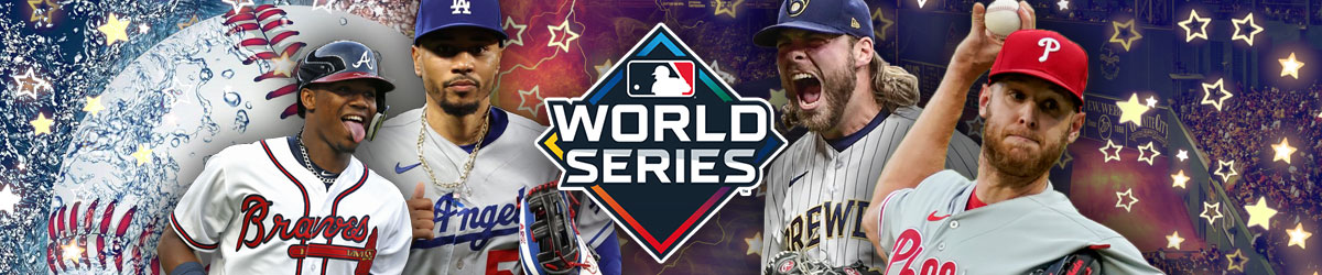 MLB World Series logo, baseball background, MLB players