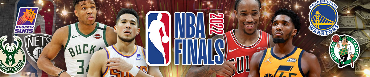 2022 NBA Finals logo, team logos: Phoenix Suns, Milwaukee Bucks, Brooklyn Nets, Golden State Warriors, and Boston Celtics, NBA Players