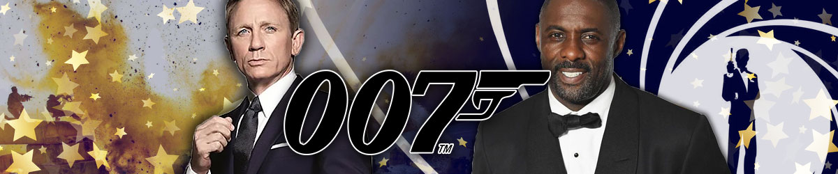 007 logo, James Bond background, Daniel Craig left, Idris Elba right