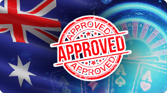 Approved Stamp Over Australian Flag and Roulette Wheel