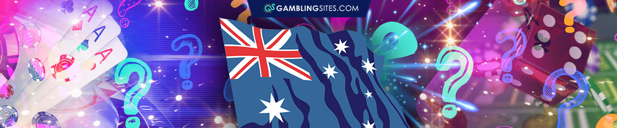 Poker Cards Spread Out, Australian Flag, Questions Marks Floating Around
