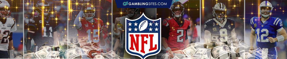 NFL Mashup of Football Players, Stacks of Money, NFL Logo