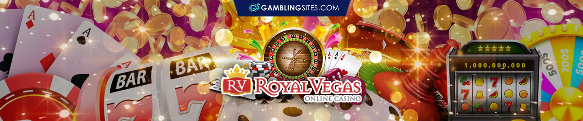 Overview of Royal Vegas Casino, Casino Themed Background, Poker Cards, Slot Machine