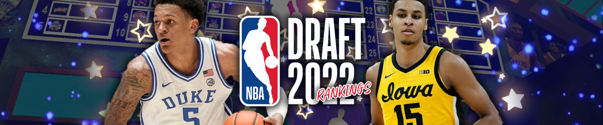 2022 NBA Draft logo, rankings stamped, paulo banchero to left and keegan murray to right