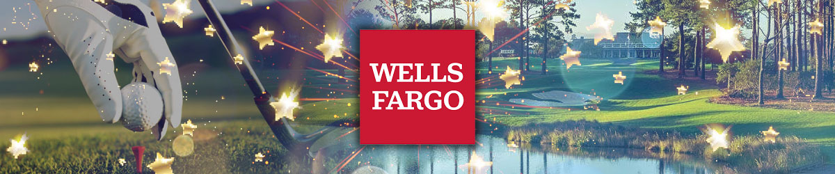 Wells Fargo logo, generic golf course in background