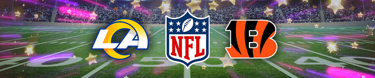 NFL logo, Rams and Bengals logo, generic football background