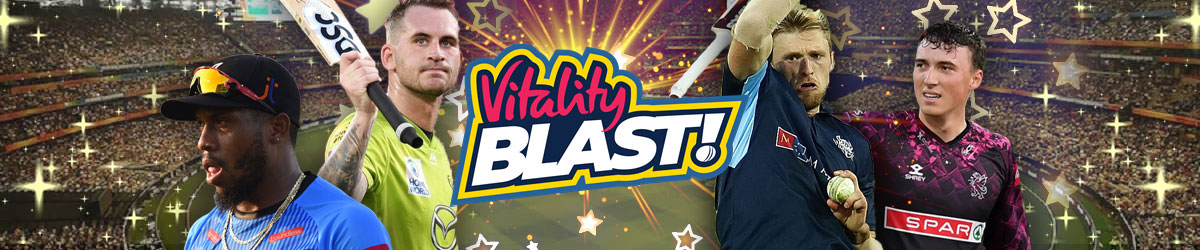 Vitality T20 Blast logo, Alex Hales (Notts Outlaws) , Chris Jordan (Surrey), David Willey (Yorkshire Vikings). and Tom Banton (Somerset)