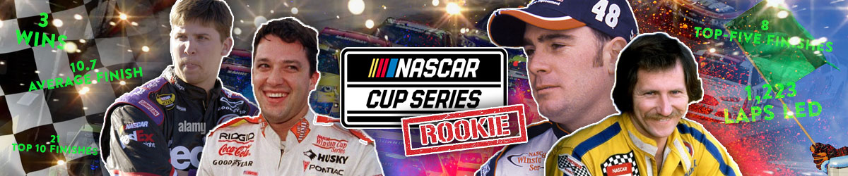 NASCAR logo, Rookie stamped, Tony Stewart, Denny Hamlin, Jimmie Johnson, Dale Earnhardt Sr.