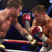 Canelo and GGG fighting during their first match