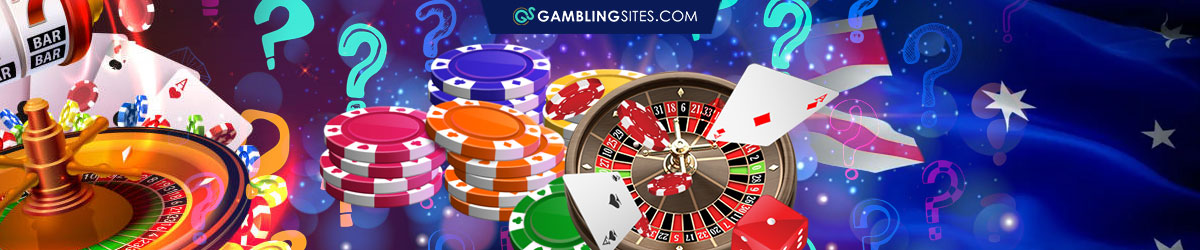 Question Marks Floating Around, Roulette Wheels, Poker Cards, Casino Chips