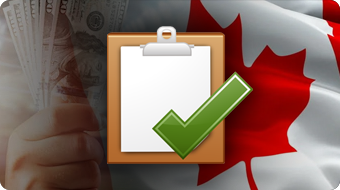 Canadian Flag, Clipboard With Green Check Mark