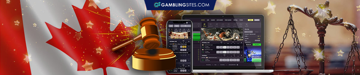 Betting Laws on Canada Sports Betting Online, Judge's Mallet, Laptop and Phone Displaying Sports Betting