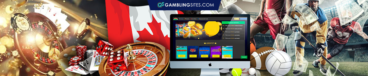 Computer Displayed Casino Homepage, Roulette, Canada Flag, Sports Betting
