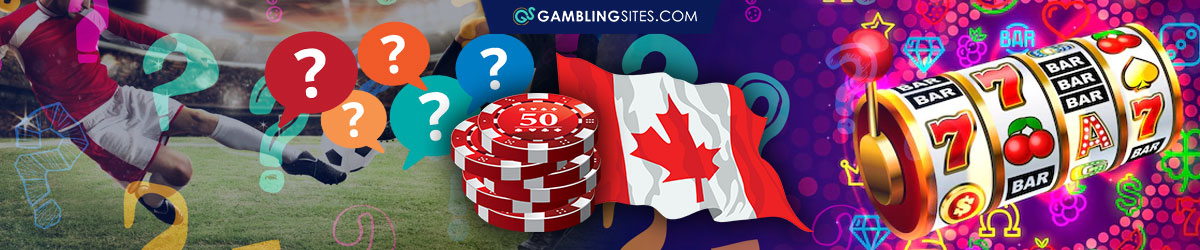 Question Marks Icons, Casino Chips Over Canadian Flag, Slot Reel