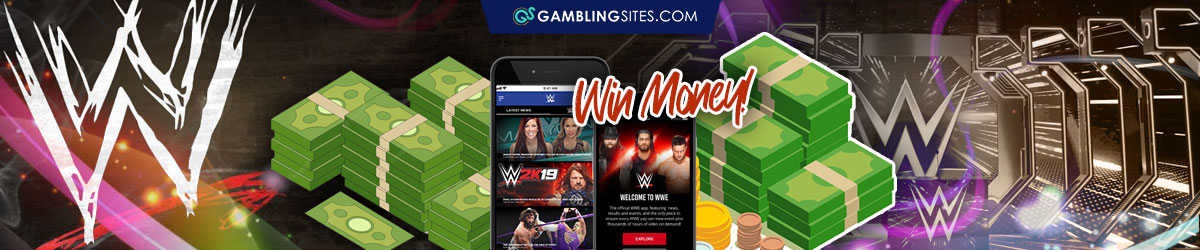 WWE Betting on Mobile Phone, Stacks of Money, WWE Logo