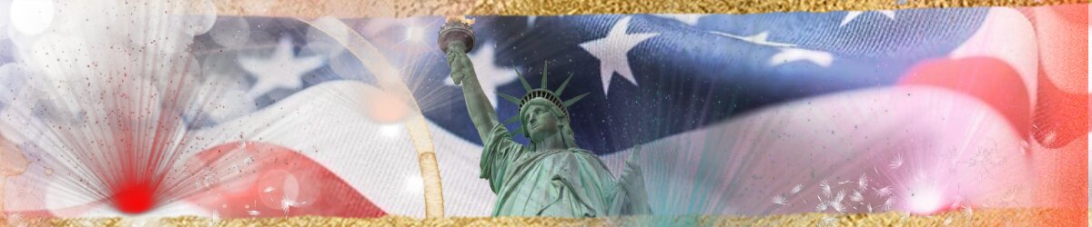 Statue of Liberty, American flag background
