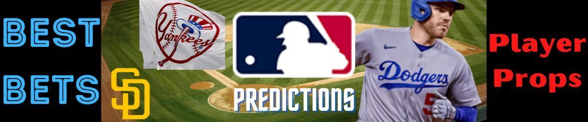 MLB logo centered, San Diego Padres logo, New York Yankees logo, and Freddie Freeman