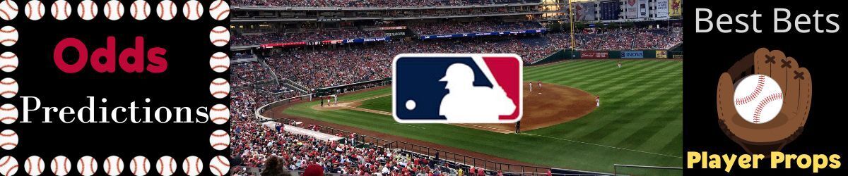 MLB logo, generic baseball field, odds and predictions