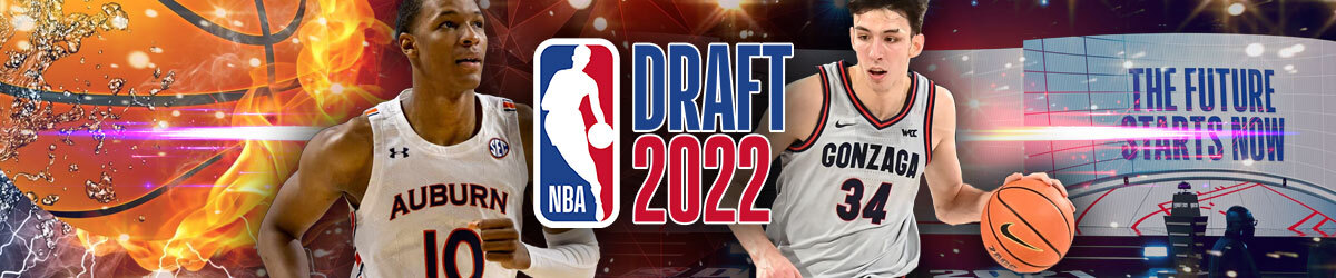 2022 NBA Draft logo, Jabari Smith (left) and Chet Holmgren (right)