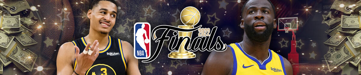 NBA Finals logo, players Jordan Poole and Draymond Green