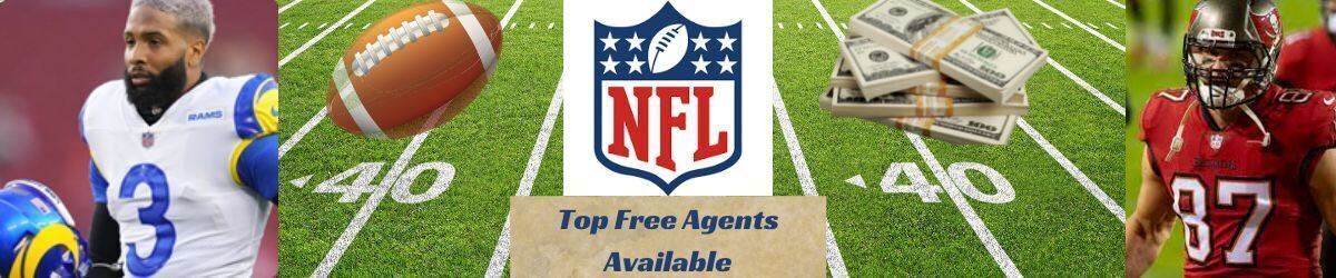 NFL logo, Top Free Agents Available text, Odell Beckham Jr. left, Rob Gronkowski right