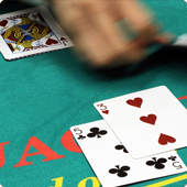 Blackjack hand with dealer's card visible 