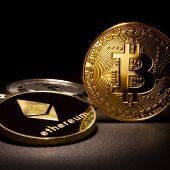 Ethereum and Bitcoin gold coins