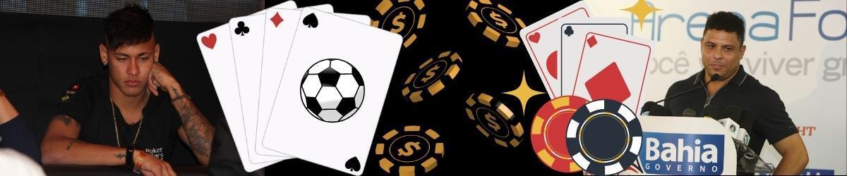 Poker cards, chips, soccer players Neymar and Ronaldo