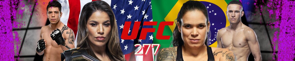 UFC 277 logo centered, Pena and Nunes and other UFC fighters